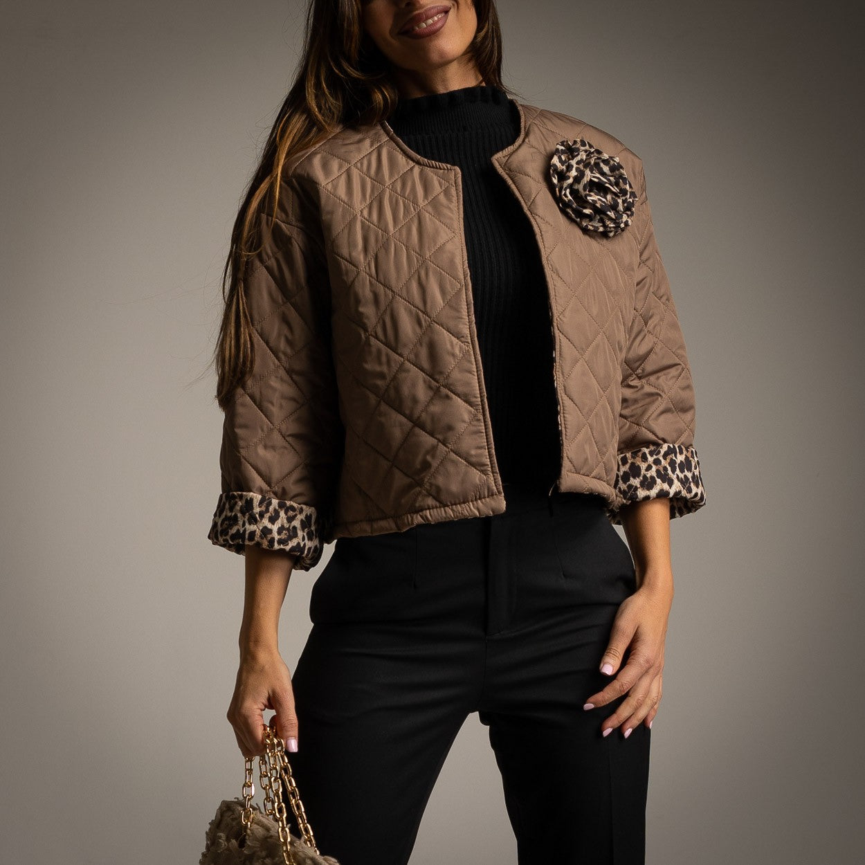 CHAQUETA ACOLCHADA  ANIMAL PRINT TAUPE